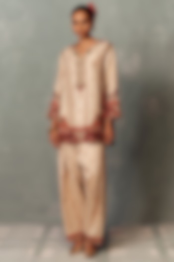 Ivory Silk Embroidered Kurta Set by Dolly J at Pernia's Pop Up Shop