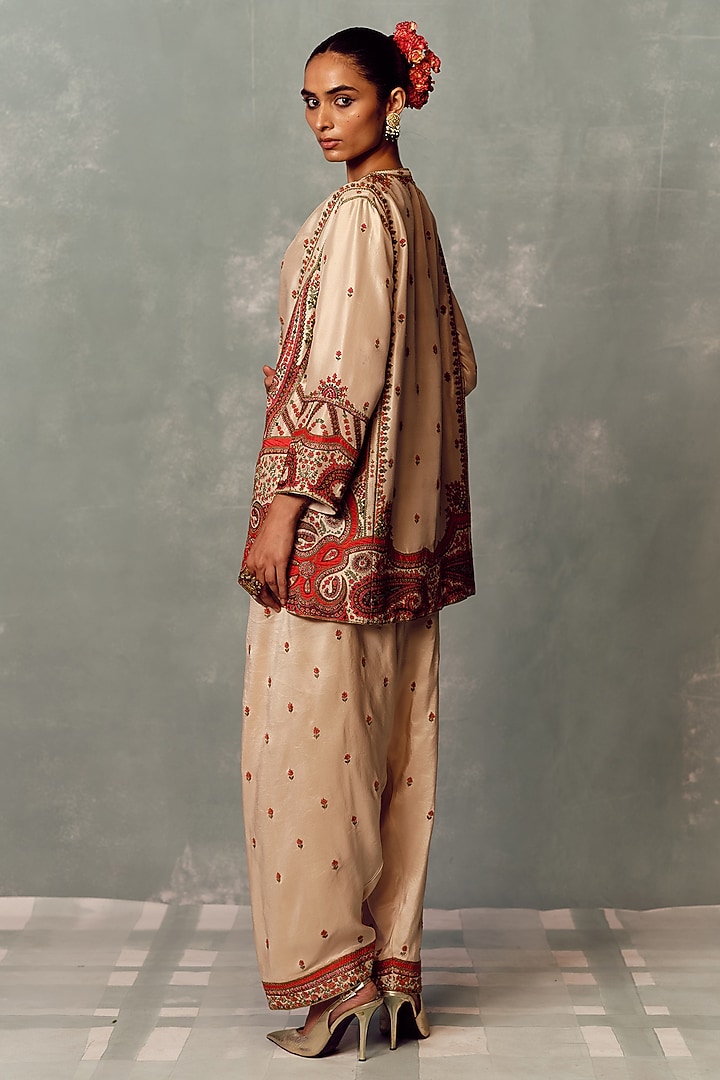 Ivory Silk Embroidered Kurta Set by Dolly J at Pernia's Pop Up Shop