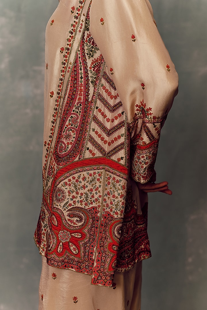 Ivory Silk Embroidered Kurta Set by Dolly J at Pernia's Pop Up Shop
