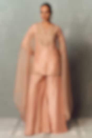 Blush Pink Silk Hand Embroidered Kurta Set by Dolly J at Pernia's Pop Up Shop