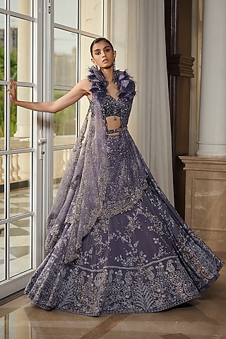 Leaden Blue Embellished Lehenga Set by Dolly J