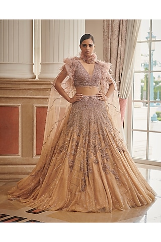 Blush Pink Ombre Bridal Lehenga Set  by Dolly J