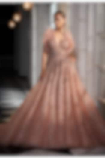 Salmon Pink Tulle Bridal Gown by Dolly J