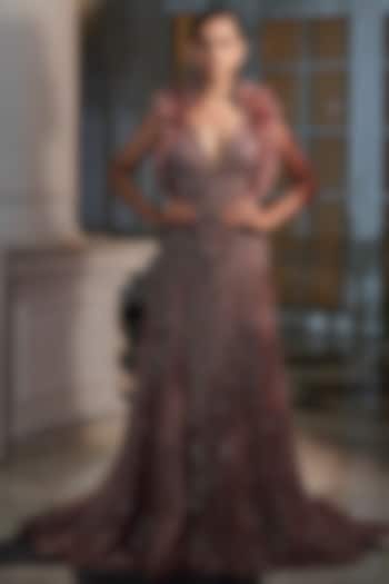 Claret Ombre Embellished Bridal Gown by Dolly J
