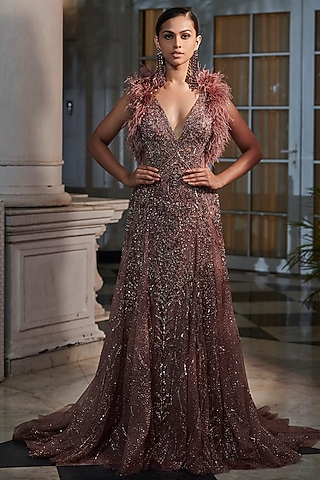 Claret Ombre Embellished Bridal Gown by Dolly J