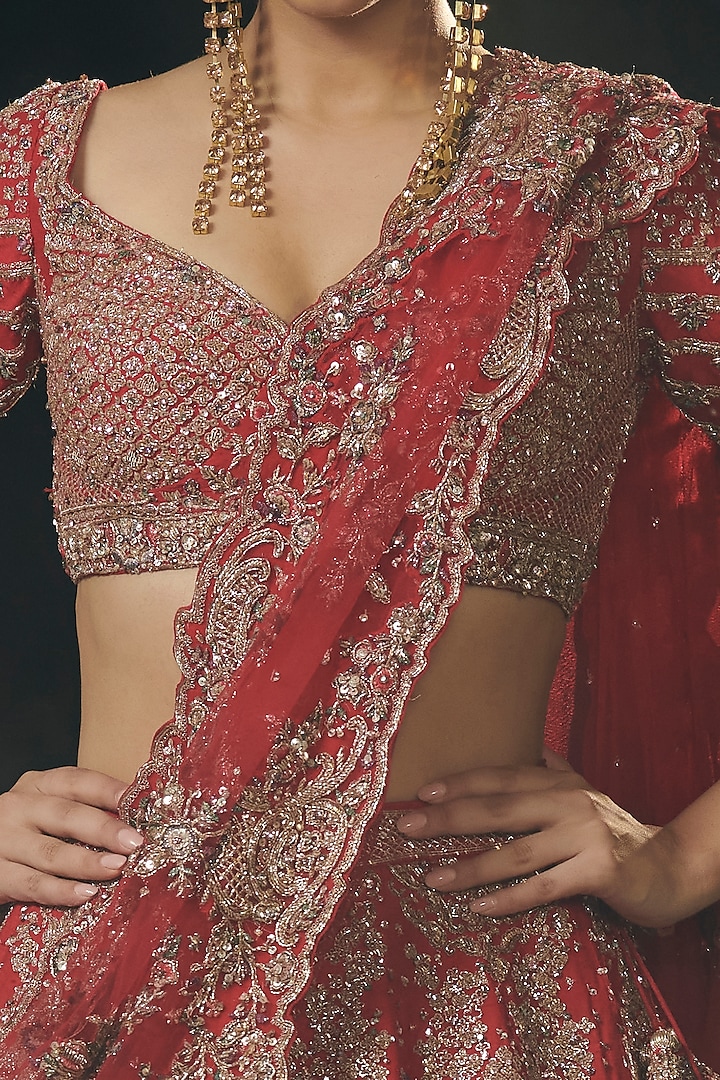 Burgundy & Brick Red Ombre Bridal Bridal Lehenga Set by Dolly J at Pernia's Pop Up Shop