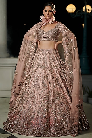 Rose Pink & Berry Red Ombre Bridal Lehenga Set by Dolly J