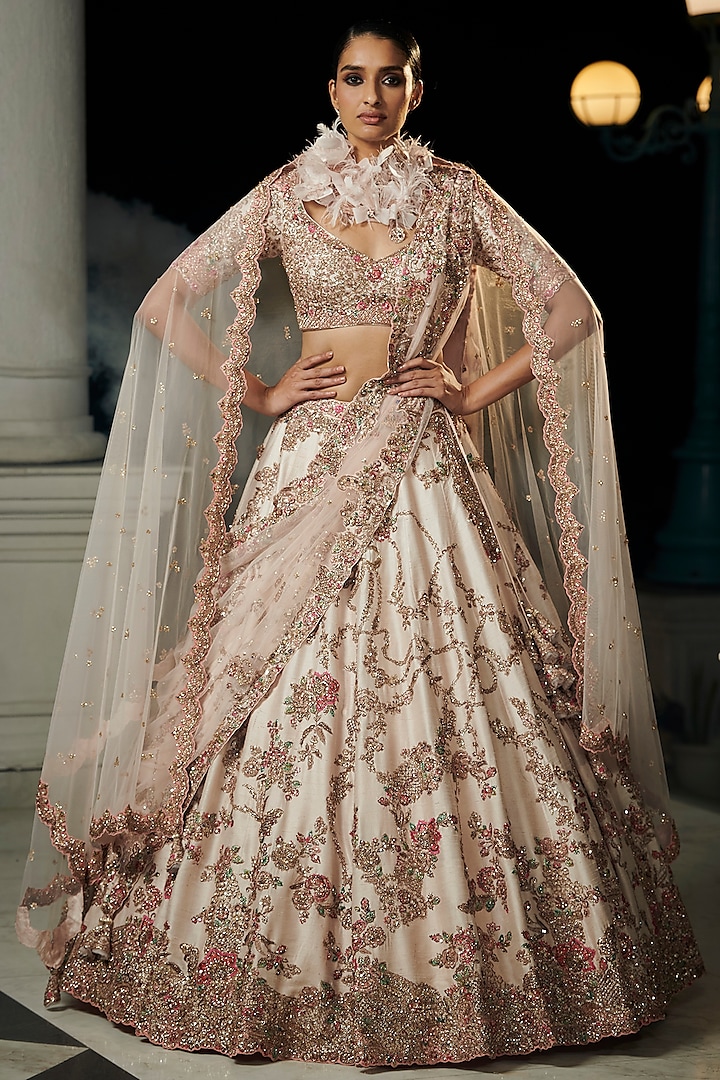 Blush Pink Embroidered Bridal Bridal Lehenga Set by Dolly J at Pernia's Pop Up Shop