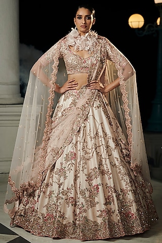 Blush Pink Embroidered Bridal Lehenga Set by Dolly J