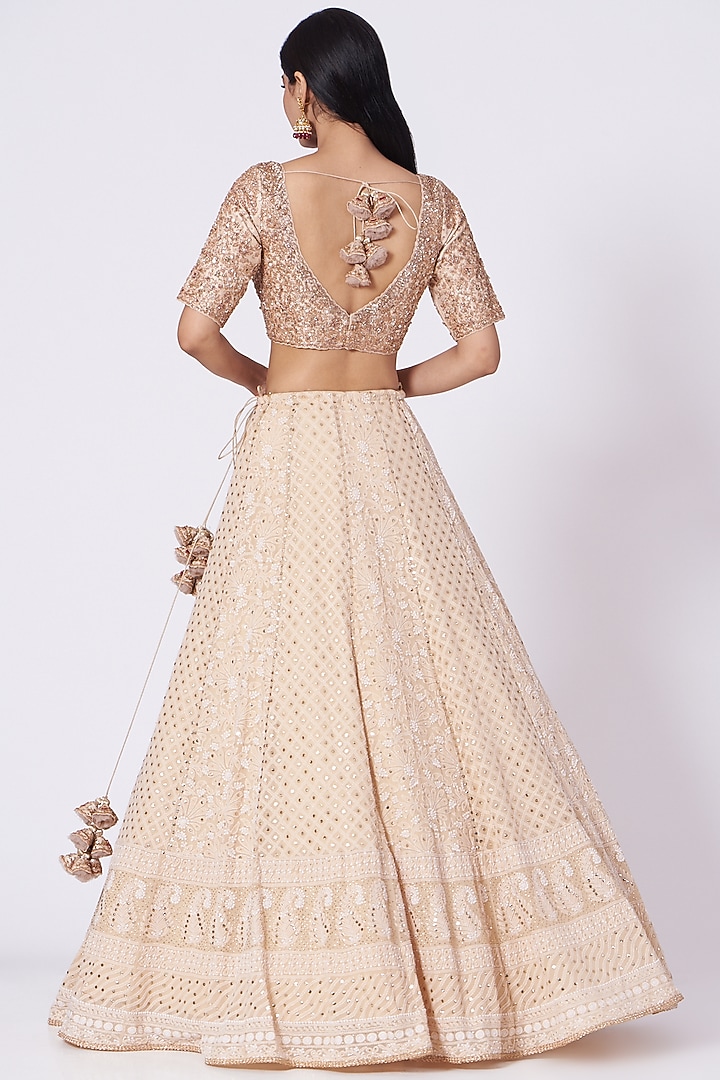 Cream Chikankari Wedding Lehenga Set by Dolly J at Pernia's Pop Up Shop