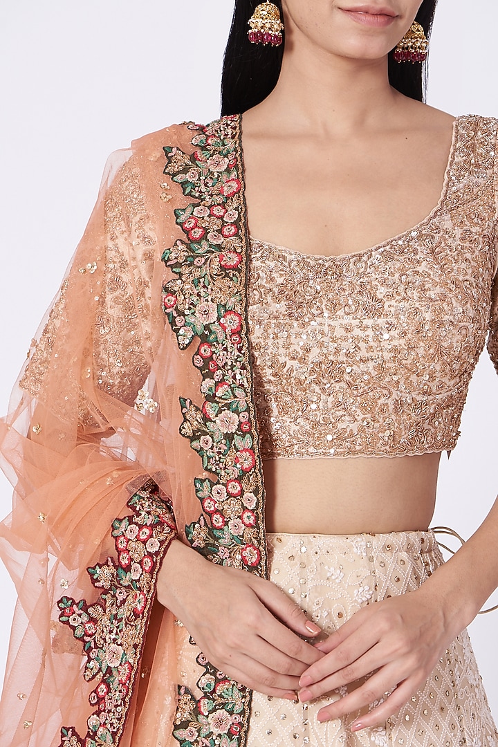 Cream Chikankari Wedding Lehenga Set by Dolly J at Pernia's Pop Up Shop