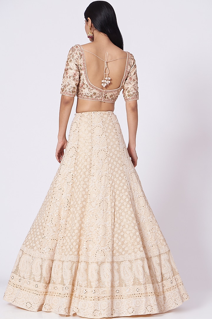 Off White Chikankari Wedding Lehenga Set by Dolly J at Pernia's Pop Up Shop