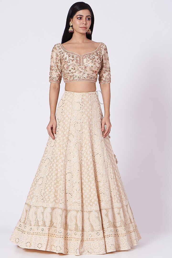 Off White Chikankari Wedding Lehenga Set by Dolly J at Pernia's Pop Up