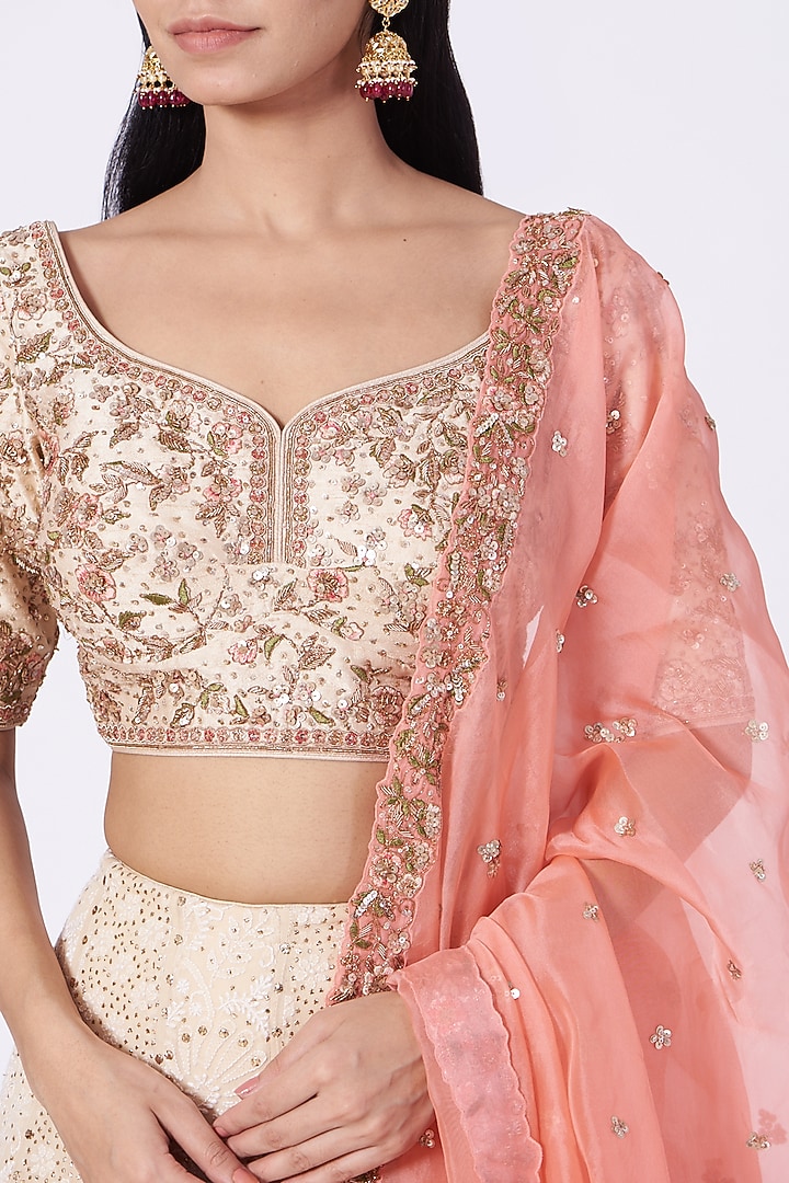 Off White Chikankari Wedding Lehenga Set by Dolly J at Pernia's Pop Up Shop
