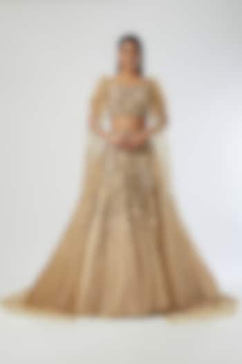 Beige Chiffon & Tulle Bridal Lehenga Set by Dolly J at Pernia's Pop Up Shop