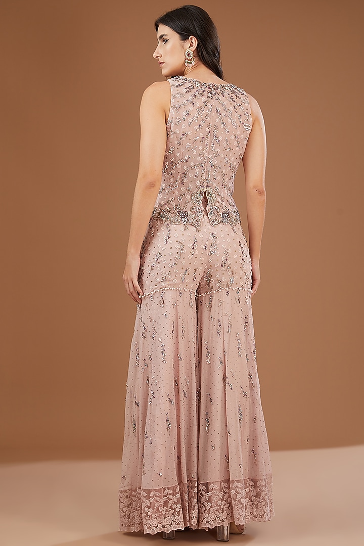 Pink Chiffon Embroidered Bridal Sharara Set by Dolly J at Pernia's Pop Up Shop