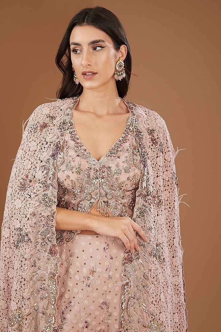 Pink Chiffon Embroidered Bridal Sharara Set by Dolly J at Pernia's Pop Up Shop