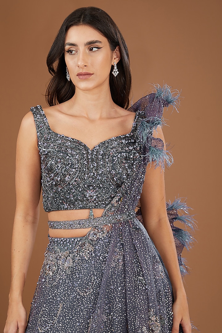 Dark Lilac Chikankari Embellished Bridal Lehenga Set by Dolly J at Pernia's Pop Up Shop