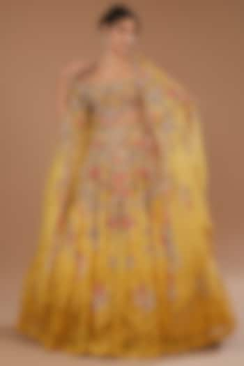 Yellow Organza Embroidered Bridal Lehenga Set by Dolly J at Pernia's Pop Up Shop