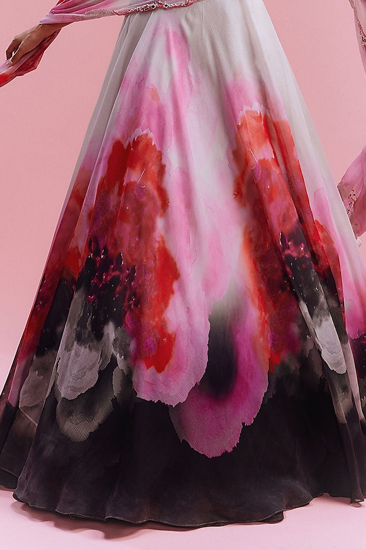 Multi-Colored Chiffon Watercolor Printed Wedding Lehenga Set by Dolly J at Pernia's Pop Up Shop
