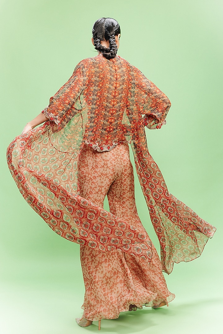 Burnt Orange Chiffon Printed Bridal Sharara Set by Dolly J at Pernia's Pop Up Shop