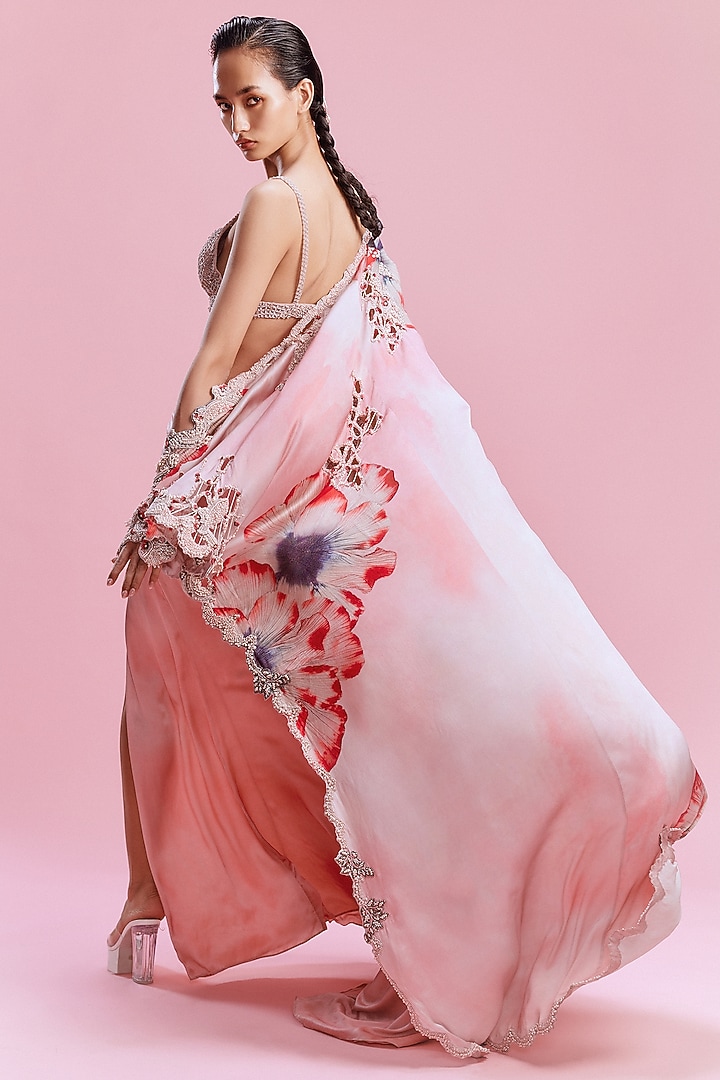 Peach Satin Straight Slit Skirt Set by Dolly J at Pernia's Pop Up Shop
