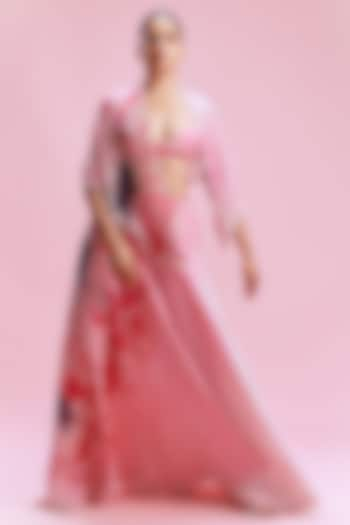 Blush Pink Chiffon Floral Wedding Lehenga Set by Dolly J at Pernia's Pop Up Shop