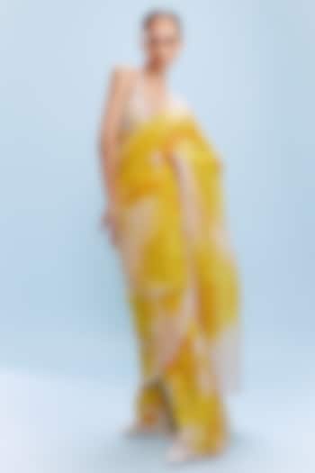 Yellow & White Chiffon Wedding Saree Set by Dolly J at Pernia's Pop Up Shop