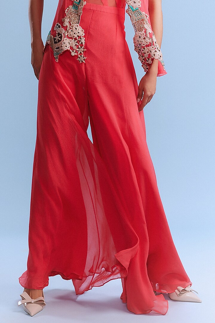 Coral Chiffon Jumpsuit With Shrug by Dolly J at Pernia's Pop Up Shop