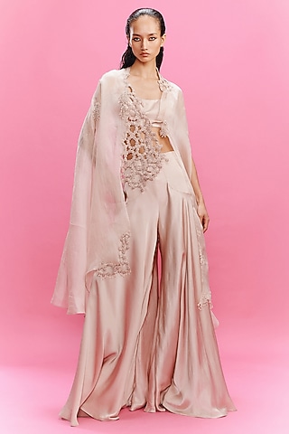 Dusky Peach Satin Draped Sharara Set by Dolly J