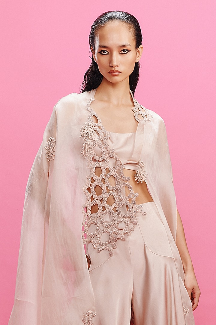 Dusky Peach Satin Draped Bridal Sharara Set by Dolly J at Pernia's Pop Up Shop