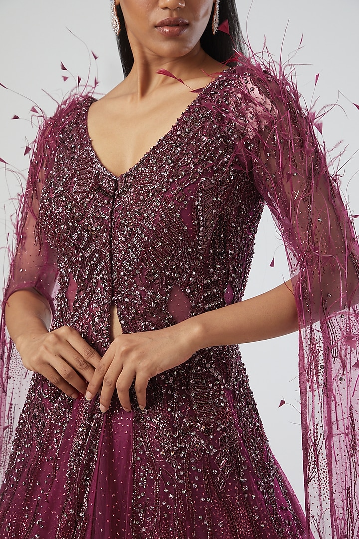 Rouge Embroidered Jacket Bridal Lehenga Set by Dolly J at Pernia's Pop Up Shop