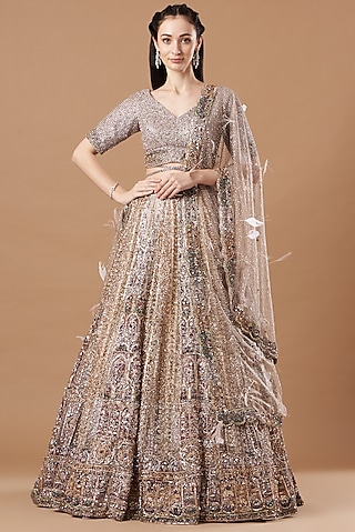 Molten Gold Embroidered Lehenga Set by Dolly J