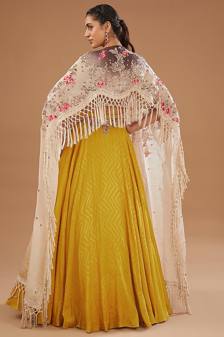Mustard Yellow Woven Banarasi Silk Wedding Lehenga Set by Dolly J at Pernia's Pop Up Shop