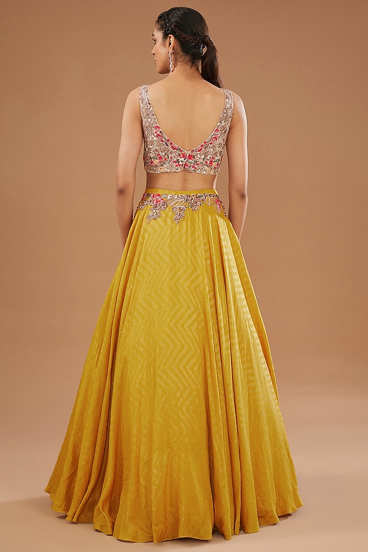 Mustard Yellow Woven Banarasi Silk Wedding Lehenga Set by Dolly J at Pernia's Pop Up Shop