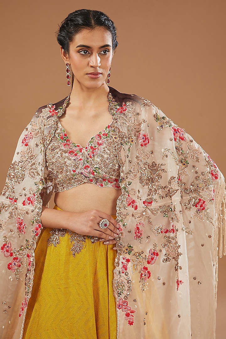 Mustard Yellow Woven Banarasi Silk Wedding Lehenga Set by Dolly J at Pernia's Pop Up Shop