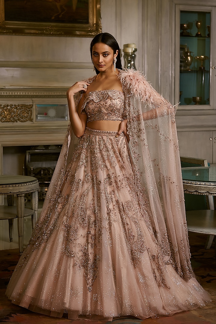 Blush Pink Embroidered Lehenga Set by Dolly J