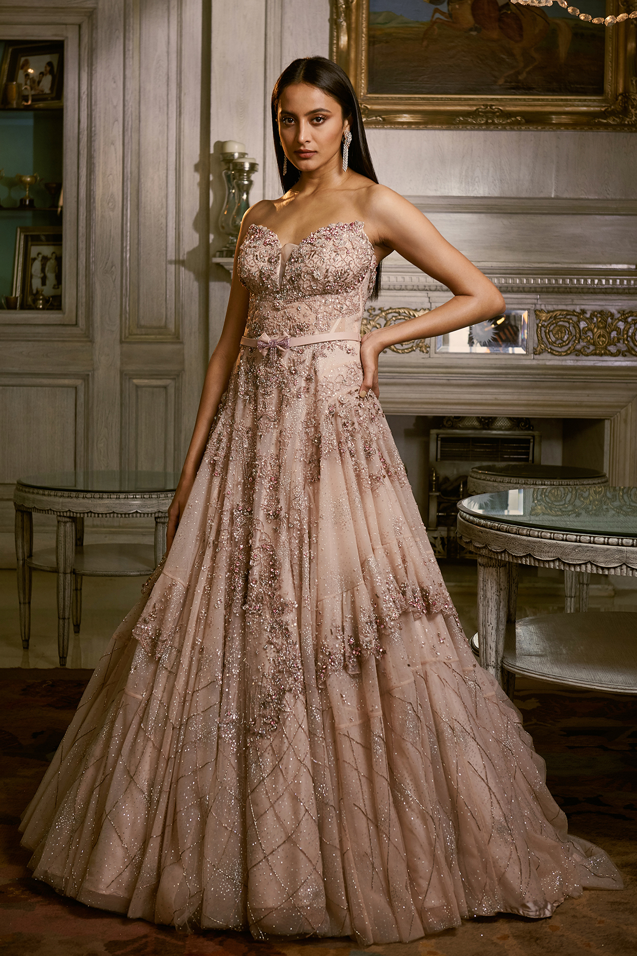 Blush Pink Embroidered Gown by Dolly J