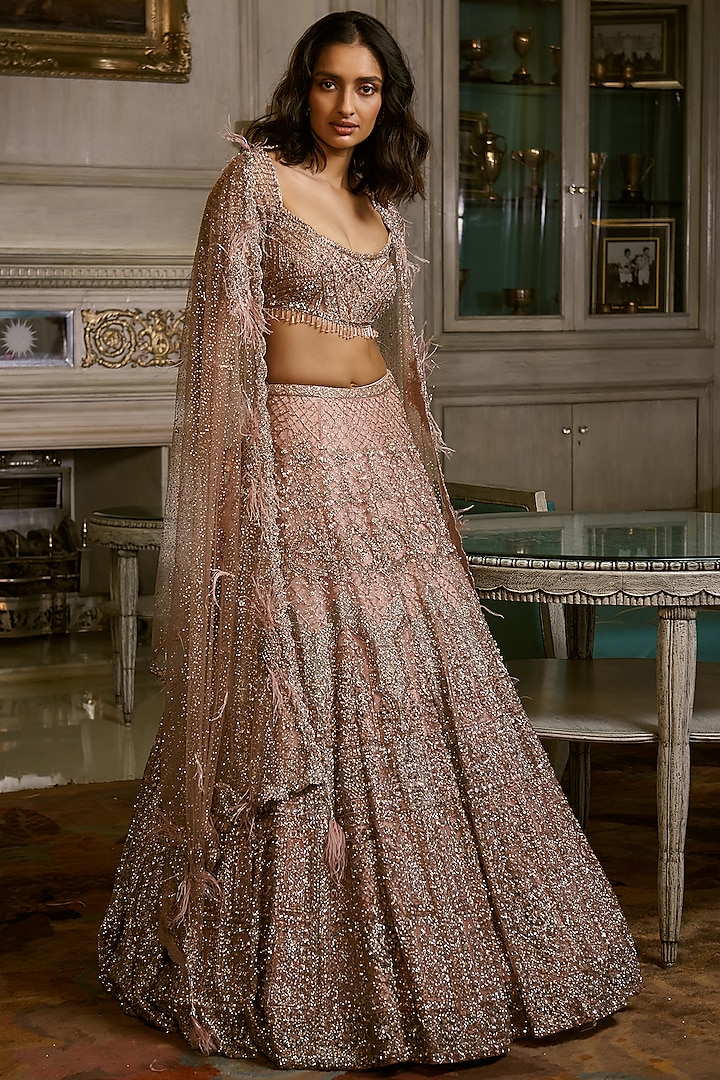 Dust Pink Embroidered Lehenga Set by Dolly J