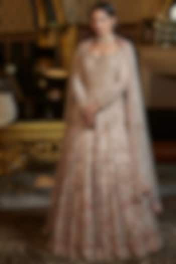 Ivory Embroidered Gown With Dupatta by Dolly J
