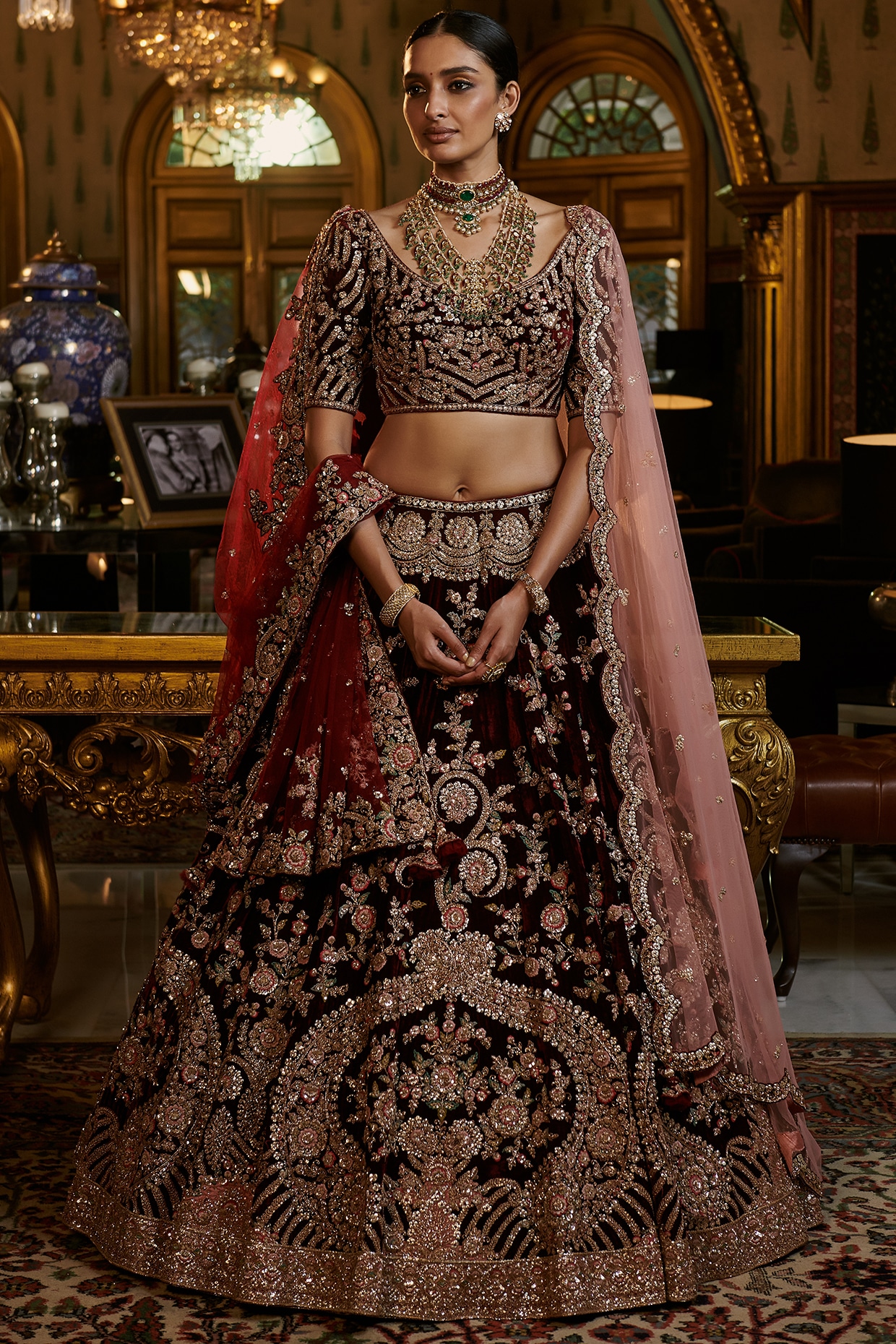 Sabyasachi Bride Teamed Her Red 'Gota Patti' Gold Embroidered Lehenga With  A Double 'Dupatta'