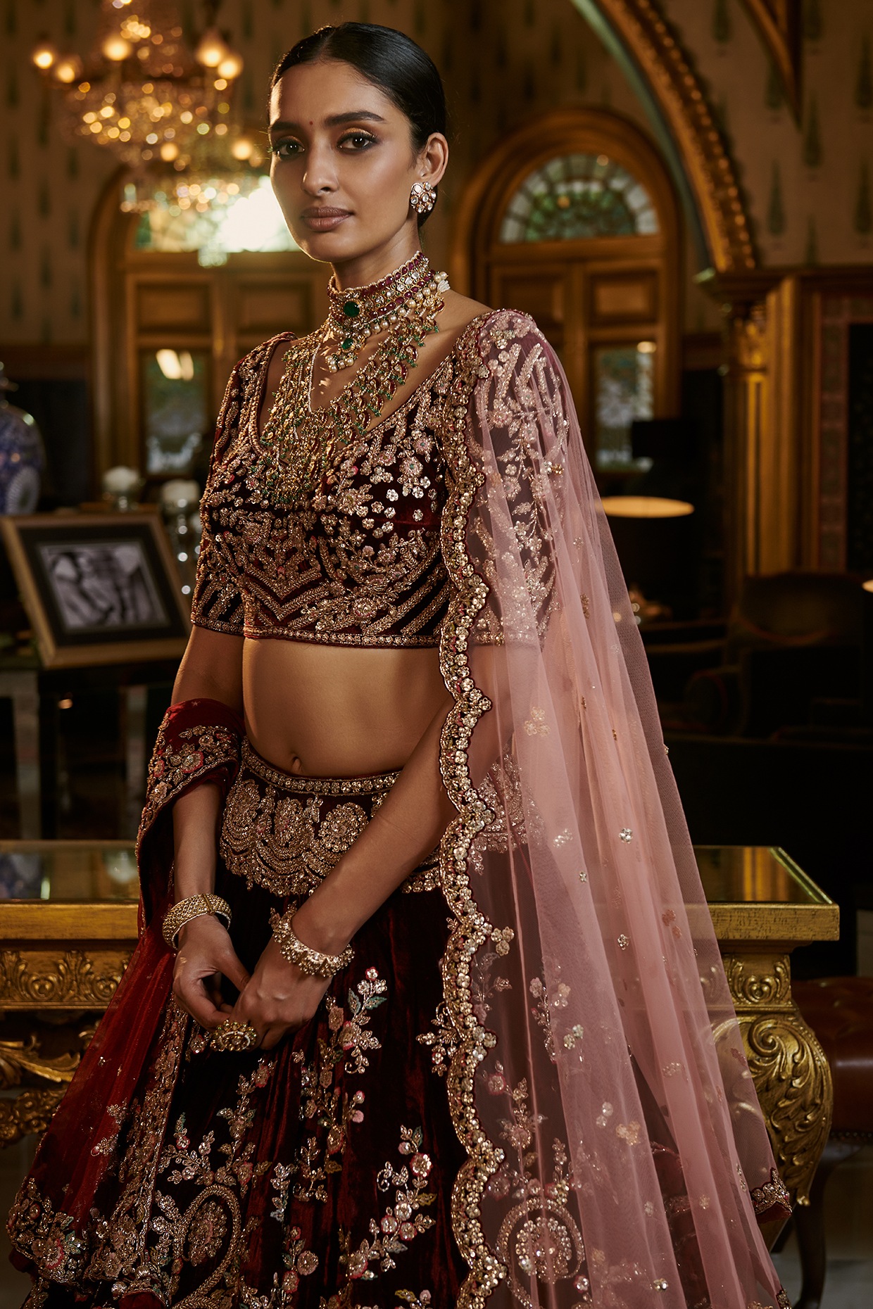 What colour lehengas would look good on a slight dark complexion bride for  an evening reception? - Quora