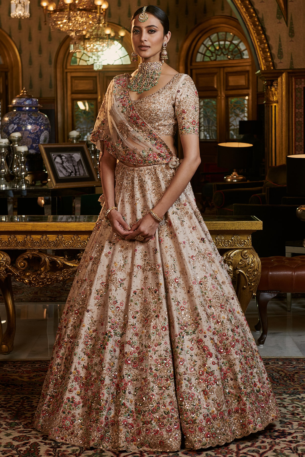 Ivory Embroidered Bridal Bridal Lehenga Set by Dolly J at Pernia's Pop