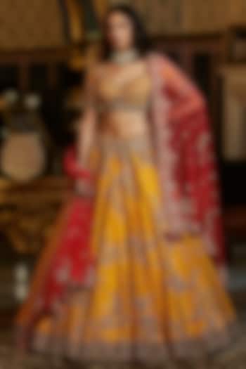 Yellow Embroidered Lehenga Set by Dolly J