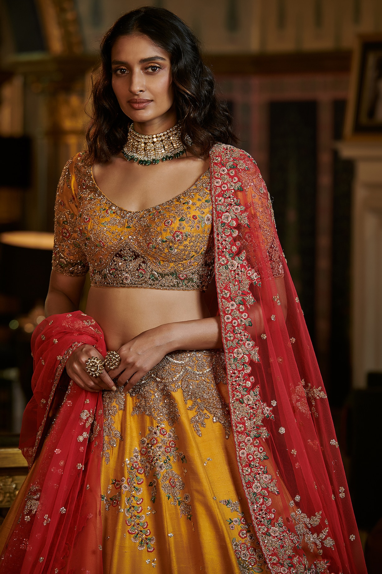 Yellow Embroidered Bridal Lehenga Set by Dolly J at Pernia's Pop Up Shop