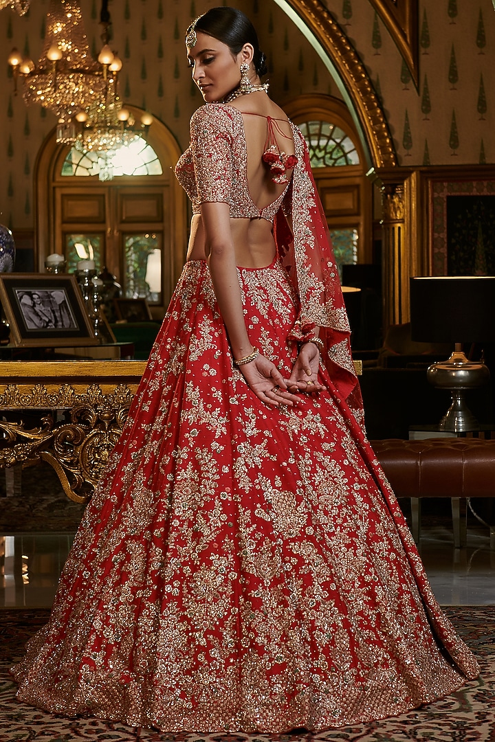 Red Embroidered Bridal Lehenga Set by Dolly J at Pernia's Pop Up Shop