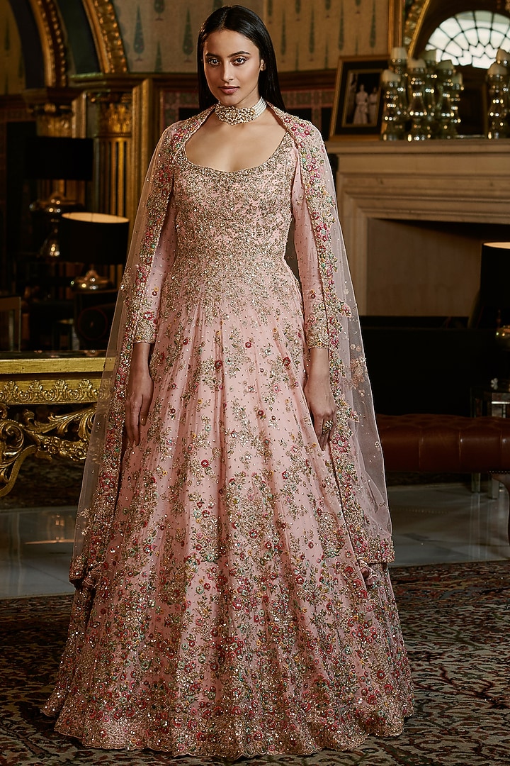 Pink Embroidered Kalidar Set by Dolly J at Pernia's Pop Up Shop