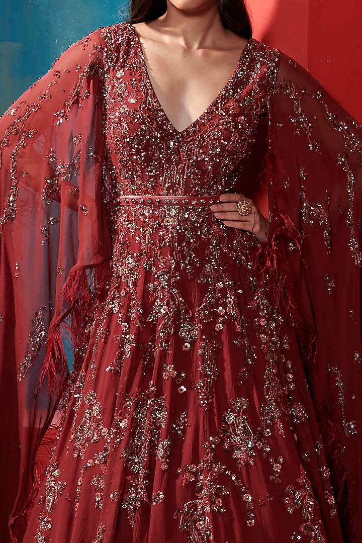 Mulberry Chiffon Kalidar Kurta by Dolly J at Pernia's Pop Up Shop