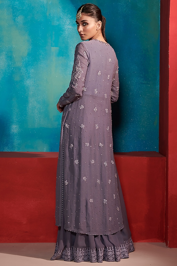 Greyish Blue Chiffon Wedding Sharara Set by Dolly J at Pernia's Pop Up Shop