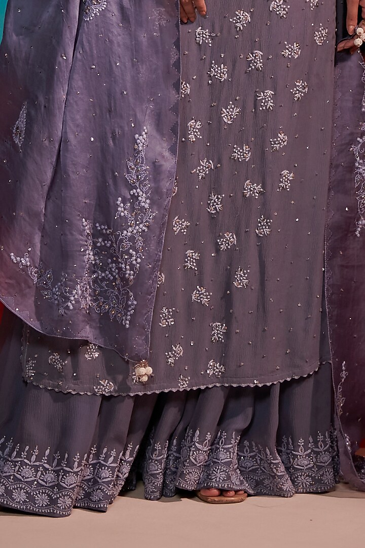 Greyish Blue Chiffon Wedding Sharara Set by Dolly J at Pernia's Pop Up Shop